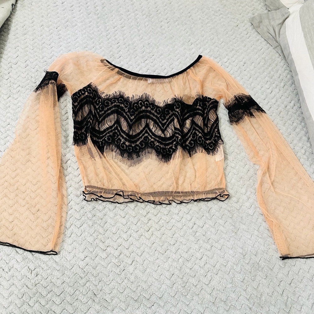 Elegant Black and Tan Lace Women Top